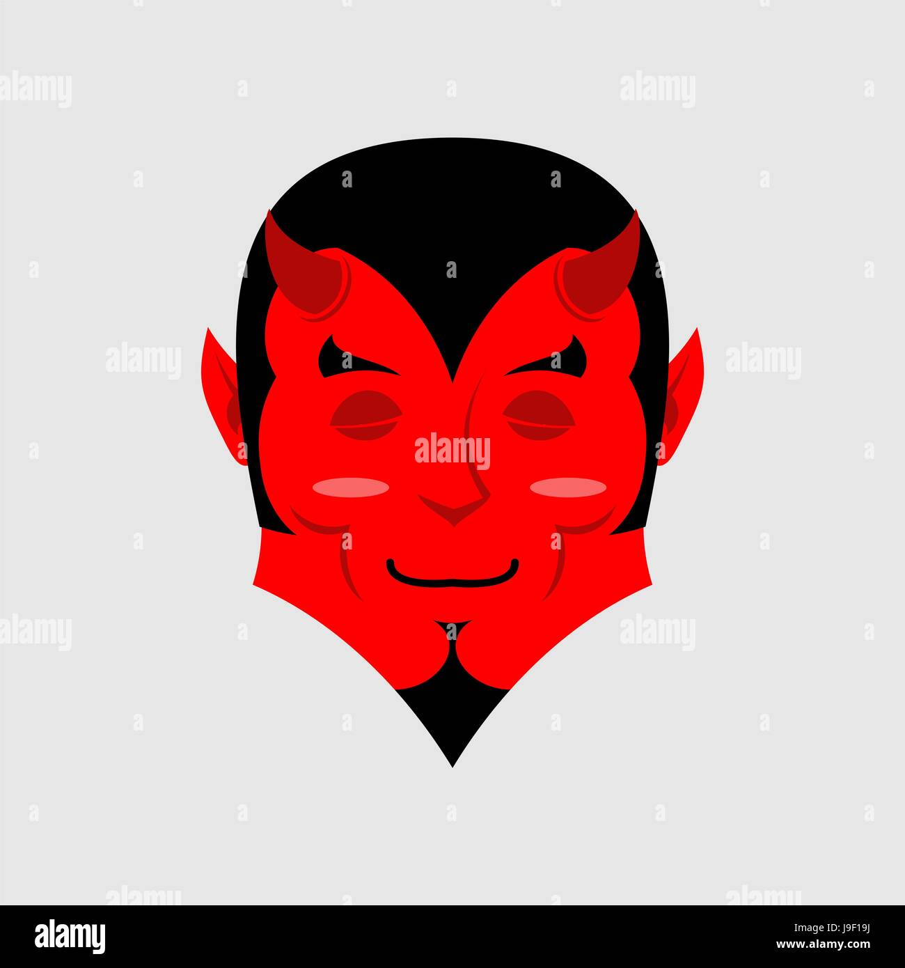 Sleeping demon with big smile. Cartoon cute face. Gaiety emotion. Cheerful devil. Holiday Satan. Soulful Diablo Lord of Hell. Stock Vector