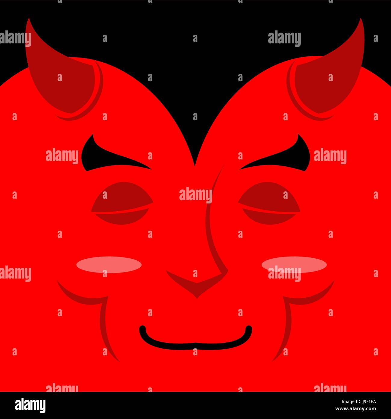 Sleeping demon with big smile. Cartoon cute face. Gaiety emotion. Cheerful devil. Holiday Satan. Soulful Diablo Lord of Hell. Stock Vector