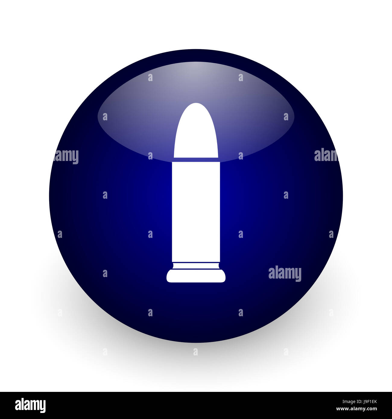 Ammunition blue glossy ball web icon on white background. Round 3d render button. Stock Photo