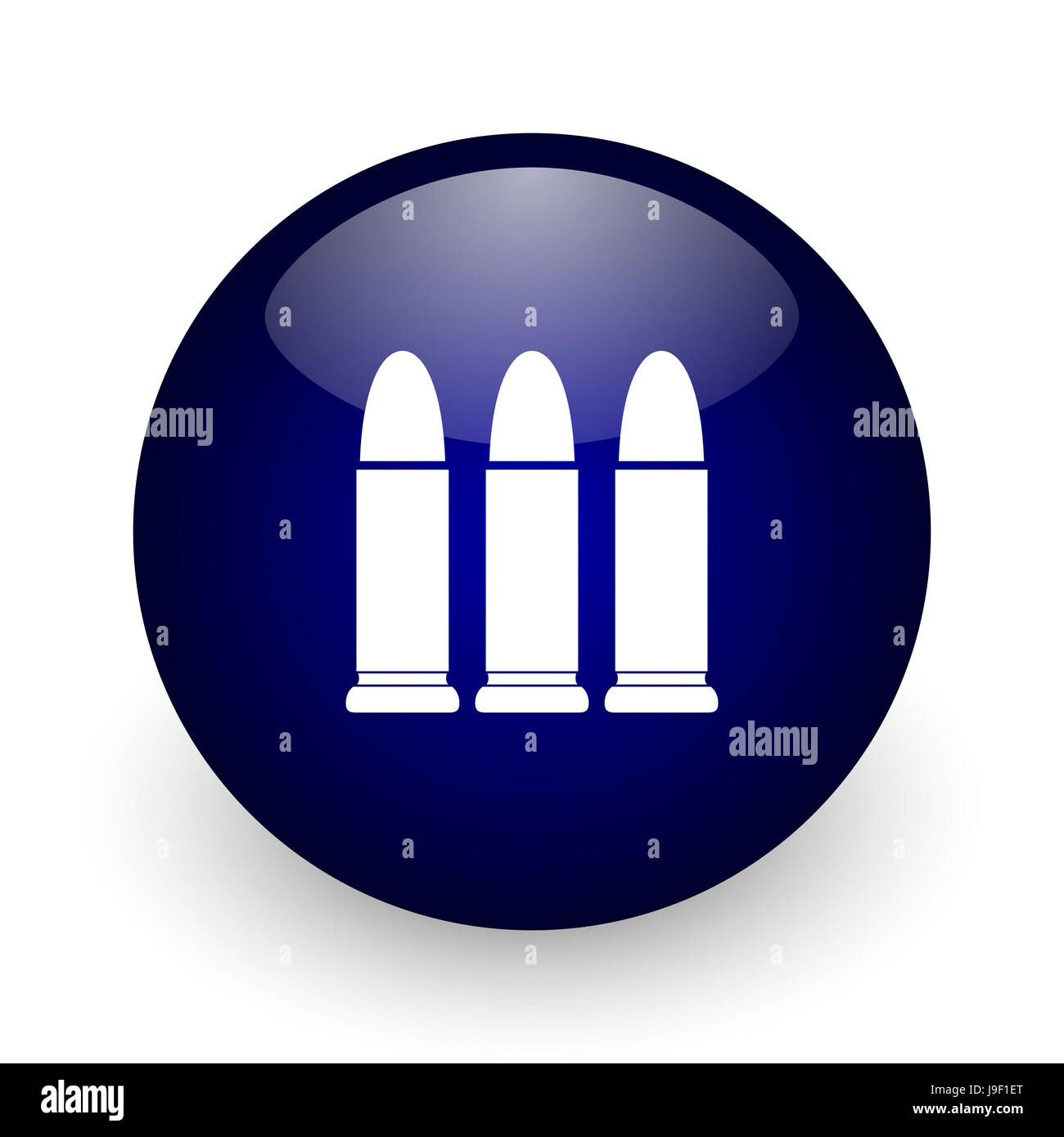 Ammunition blue glossy ball web icon on white background. Round 3d ...