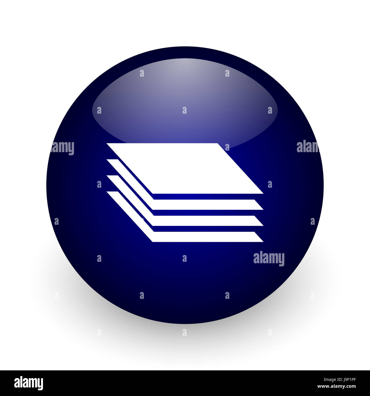 Layers blue glossy ball web icon on white background. Round 3d render ...