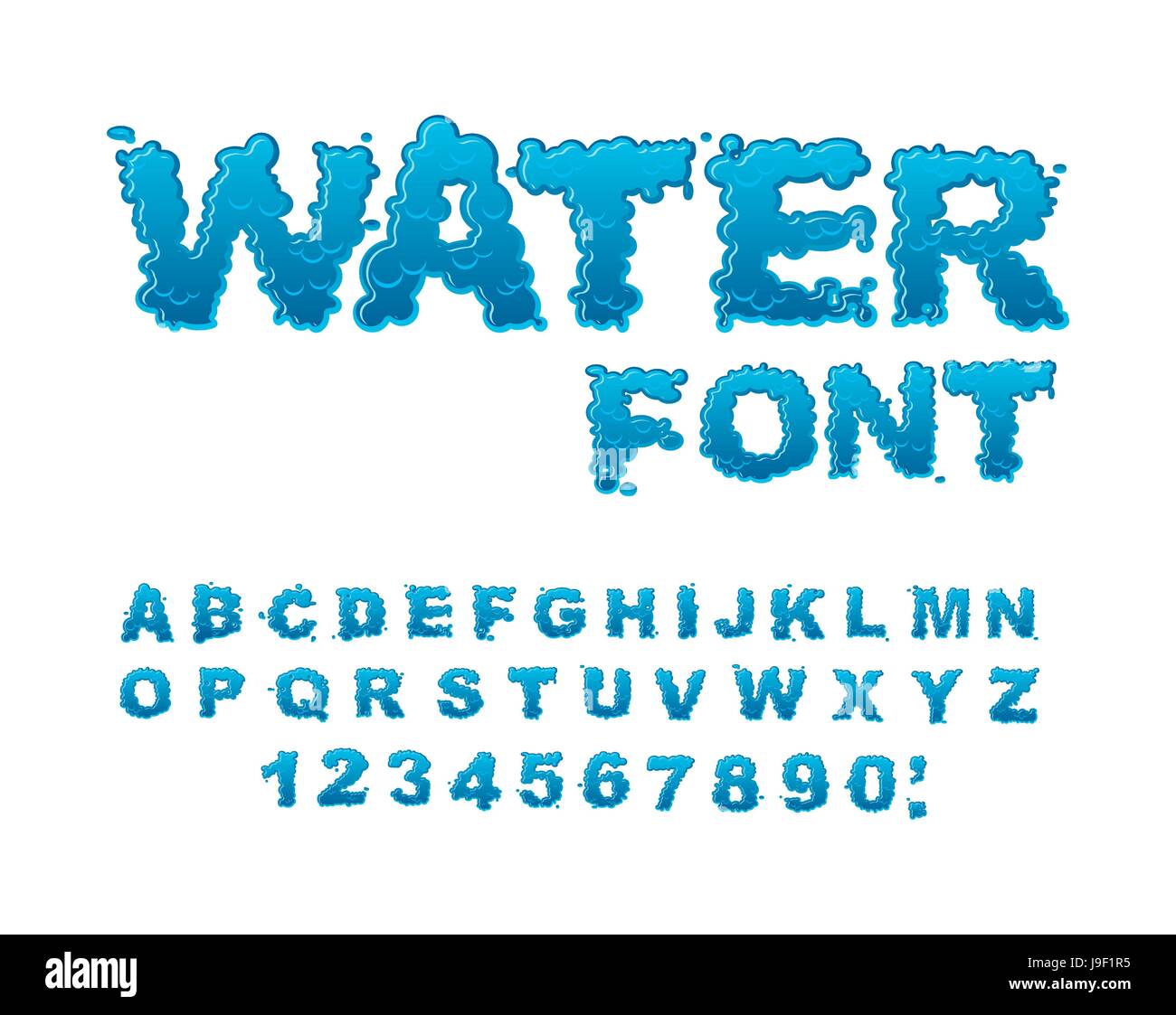 Water font. Aqua alphabet. Drops of water ABC. Wet Letters Stock Vector