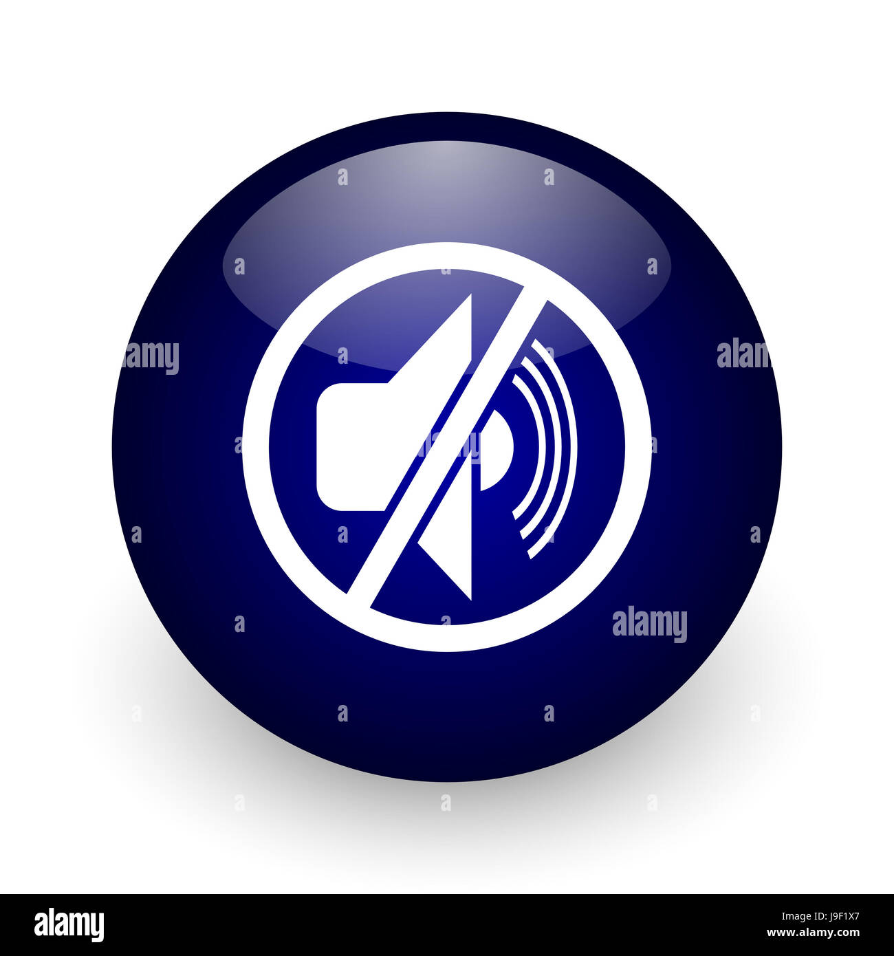 Mute blue glossy ball web icon on white background. Round 3d render