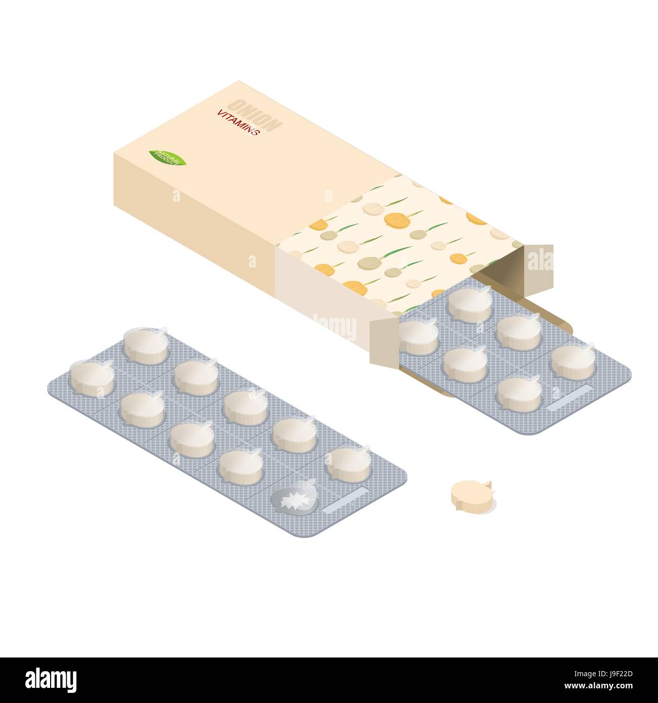 Onion pills in pack. Vegetarian vitamins. Diet tablets in box Stock Vector  Image & Art - Alamy
