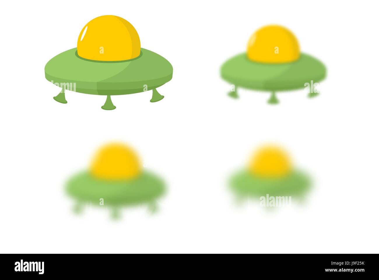UFO. Flying saucer. Transport strangers. Aliens. UFO kit with different th blur. Blurred UFO. Space transport Stock Vector