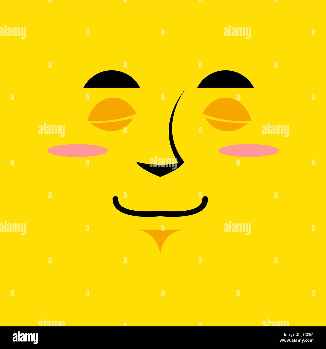 Cartoon cute face an yellow background. Gaiety emotion. Sleeping with broad smile. Cheerful Festive character. soulful personality Stock Vector