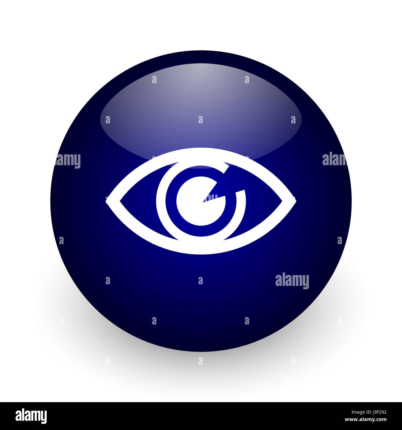 Eye blue glossy ball web icon on white background. Round 3d render ...