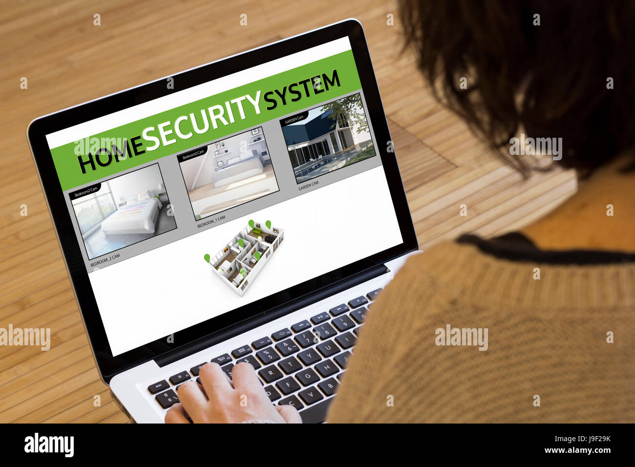 safety concept: cctv software on a laptop screen. Screen graphics are made up. Stock Photo