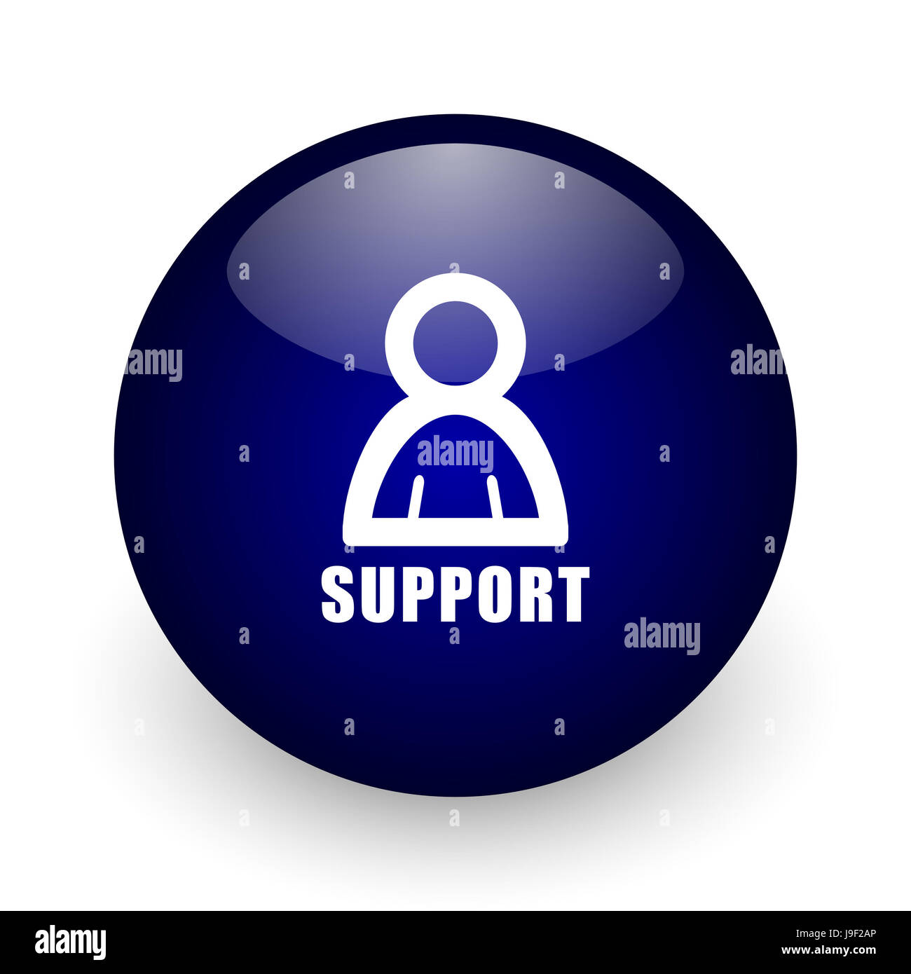Support blue glossy ball web icon on white background. Round 3d render ...