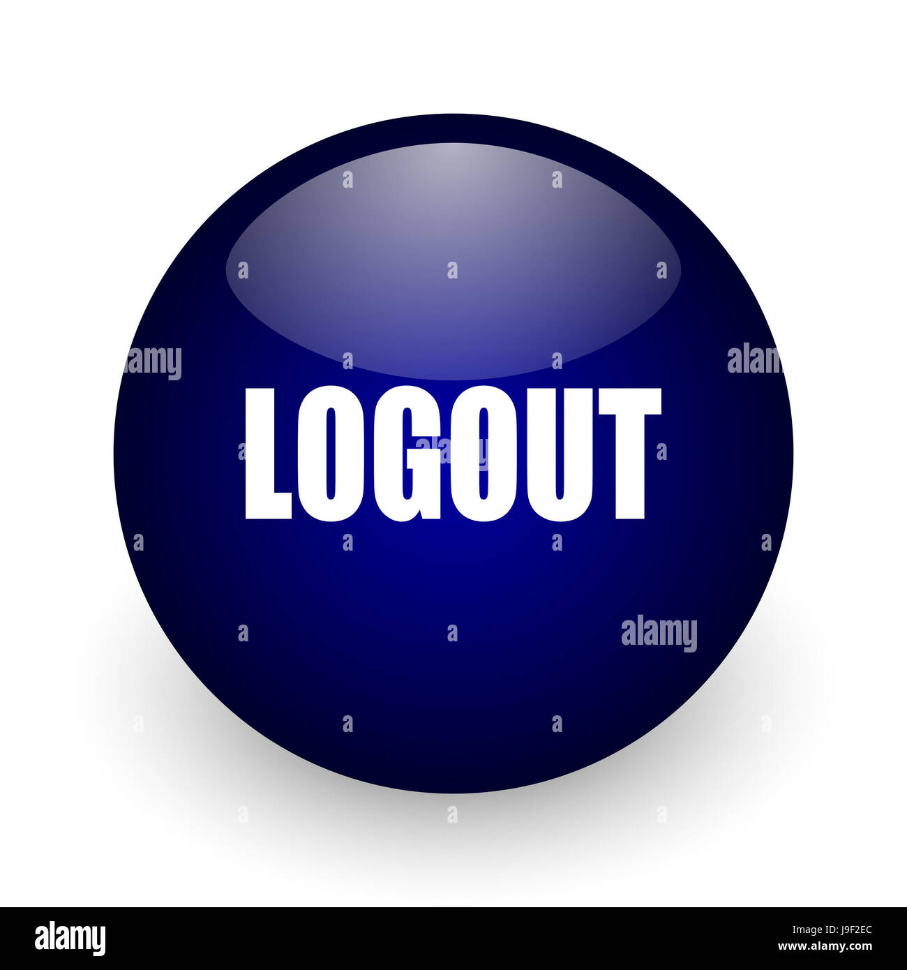 Logout blue glossy ball web icon on white background. Round 3d render ...