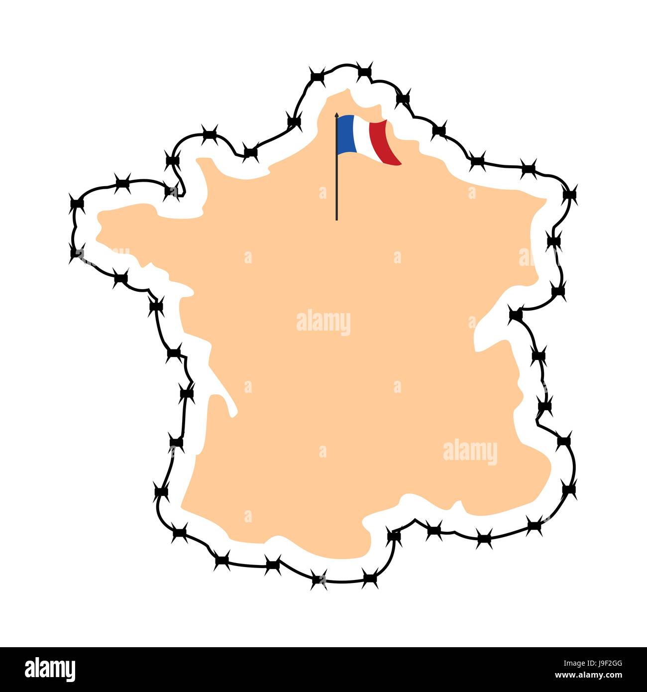 Countries Bordering France Map France Map. Map Of States With Barbed Wire. Country Closes Border Against  Refugees. European Country To Protect Its Borders. French Flag. Surrounded  B Stock Vector Image & Art - Alamy