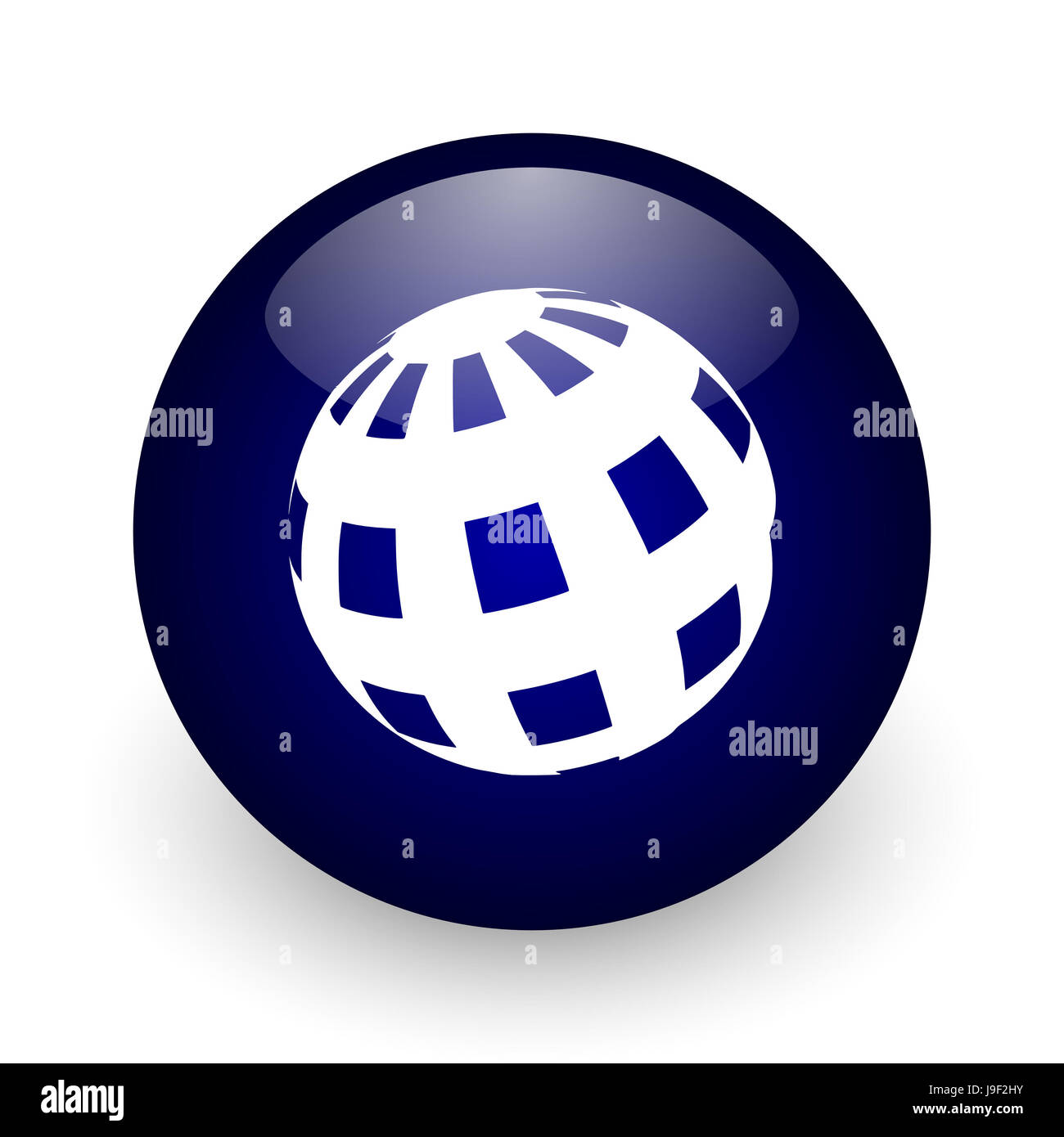Earth blue glossy ball web icon on white background. Round 3d render ...