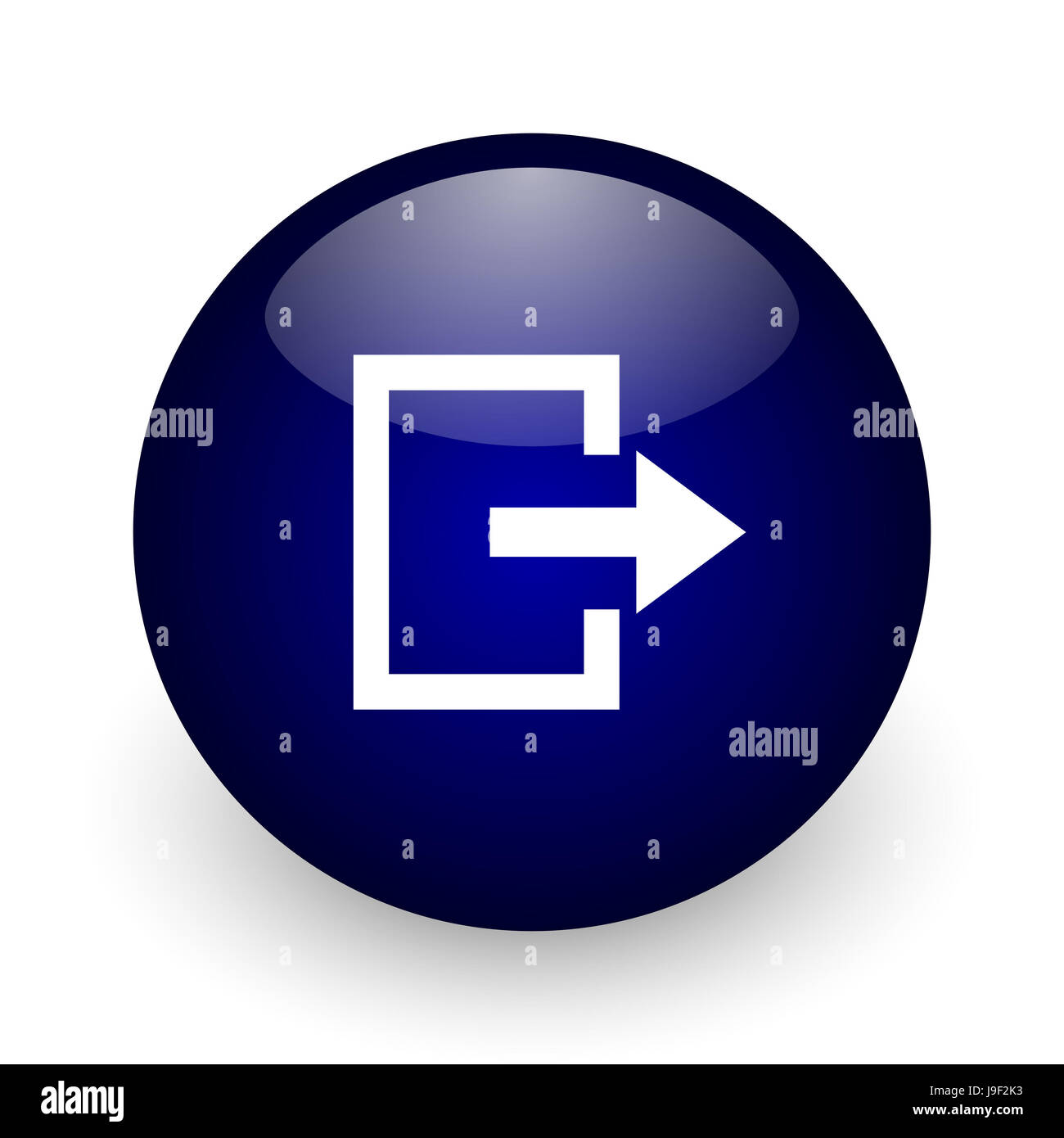 Exit blue glossy ball web icon on white background. Round 3d render button  Stock Photo - Alamy