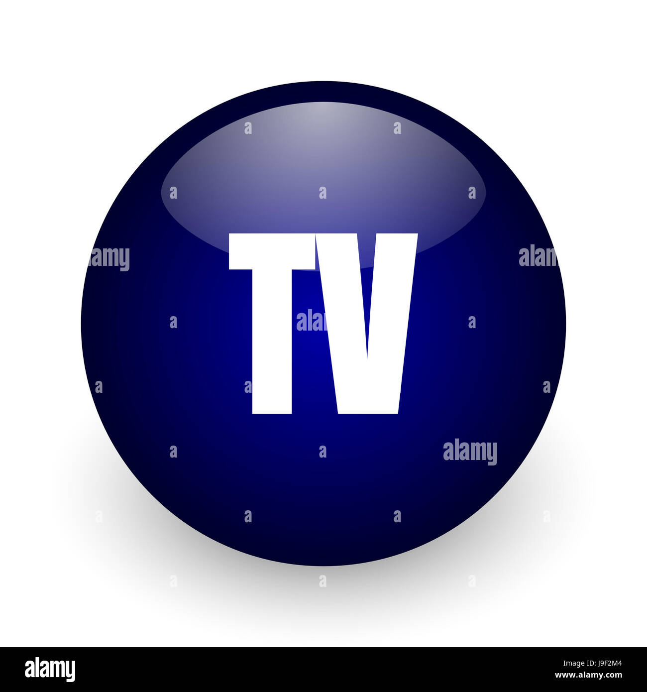 Tv blue glossy ball web icon on white background. Round 3d render ...