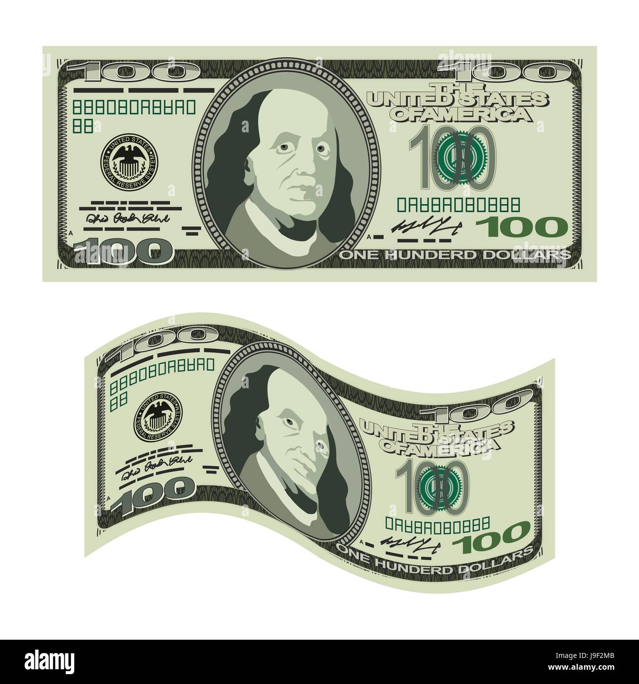 100 dollars on white background. Money isolated. US Cash. One hundred banknote USA Stock Vector