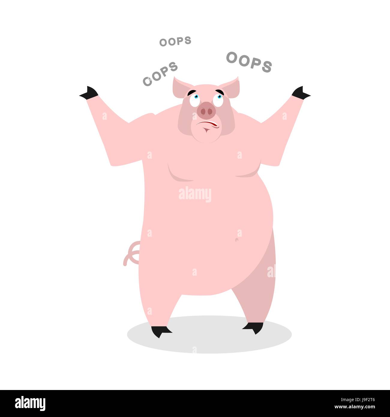 Surprised pig says OOPS. Perplexed boar. Struck  beast. With wide-eyed farm animals Stock Vector