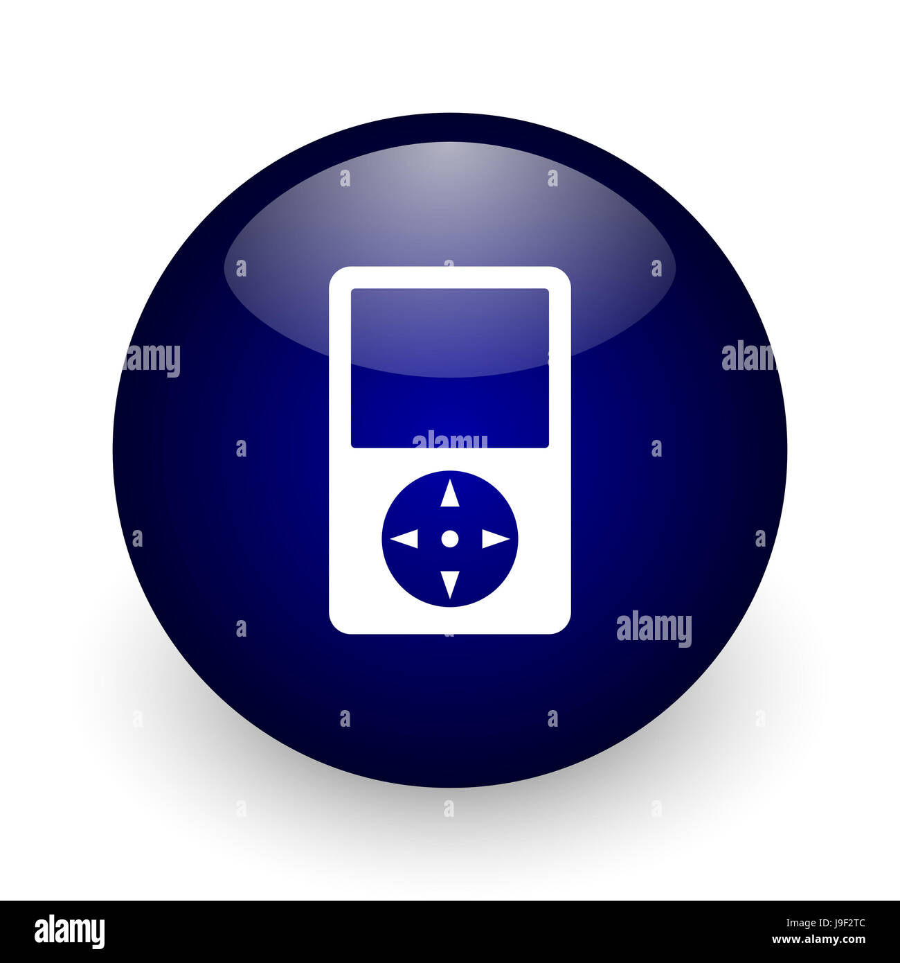 Multimedia player blue glossy ball web icon on white background. Round