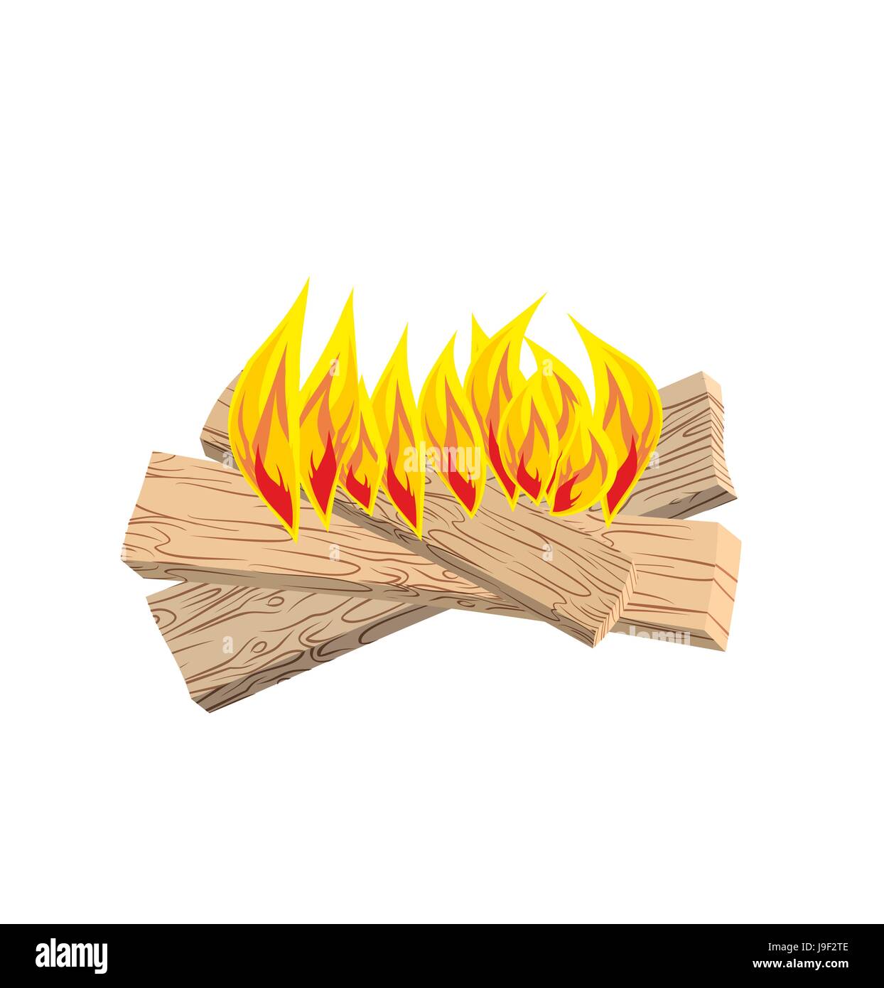 camp Fire isolated. Boards and flames on  white background. Burning logs Stock Vector