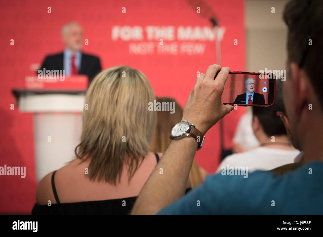 Labour leader Jeremy Corbyn delivers a speech on Brexit at the Pitsea Leisure Centre while on the General Election campaign trail in Basildon, Essex. Stock Photo