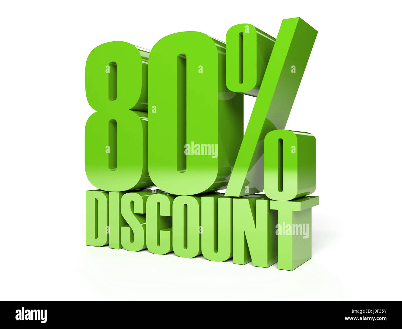 80 Percent Discount Green Shiny Text Concept 3D Illustration Stock
