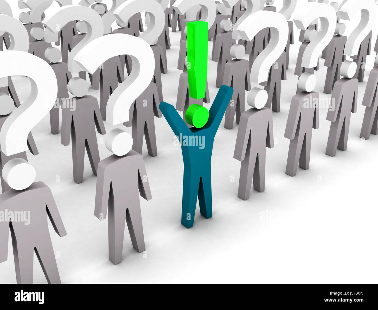 One man with exclamation mark and a lot of men with question marks ...