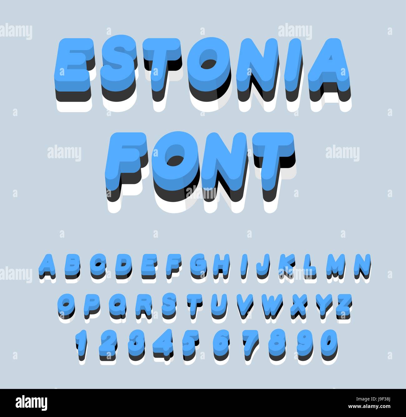 Estonia font. Estonian flag on letters. National Patriotic alphabet. 3d ...