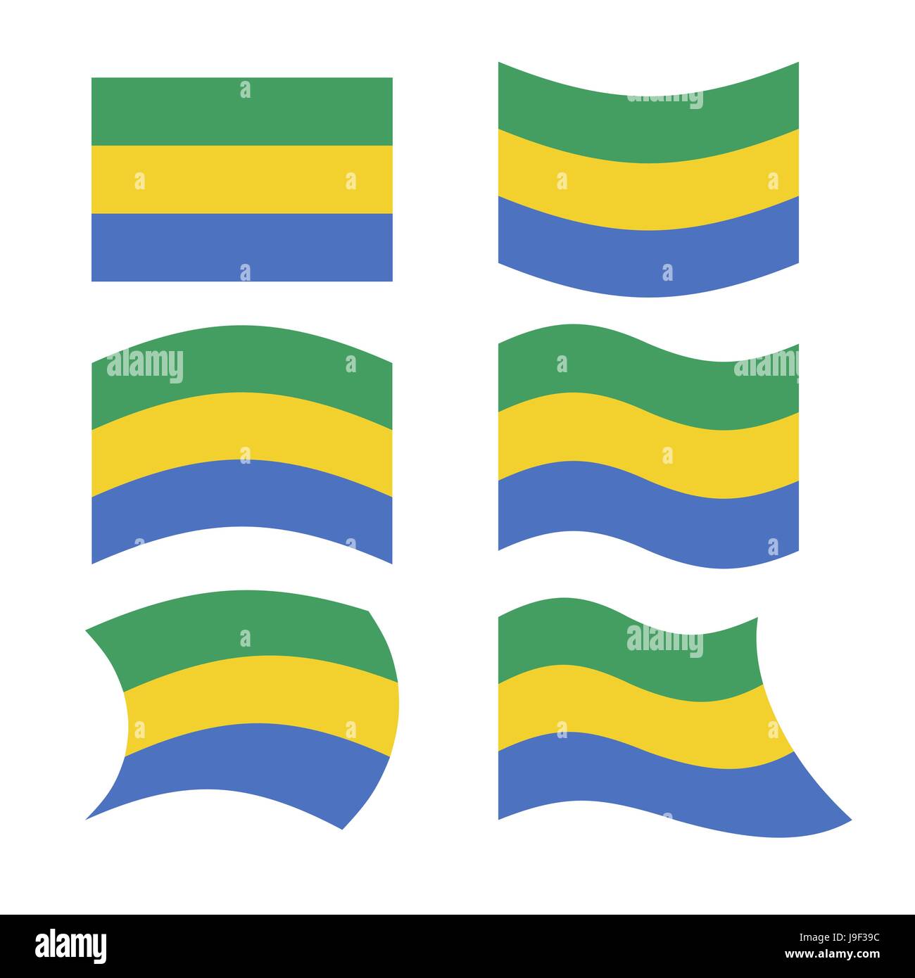 Gabon flag. Set of flags of Gabonese Republic in various forms. Developing Gabonese flag country in Central Africa Stock Vector