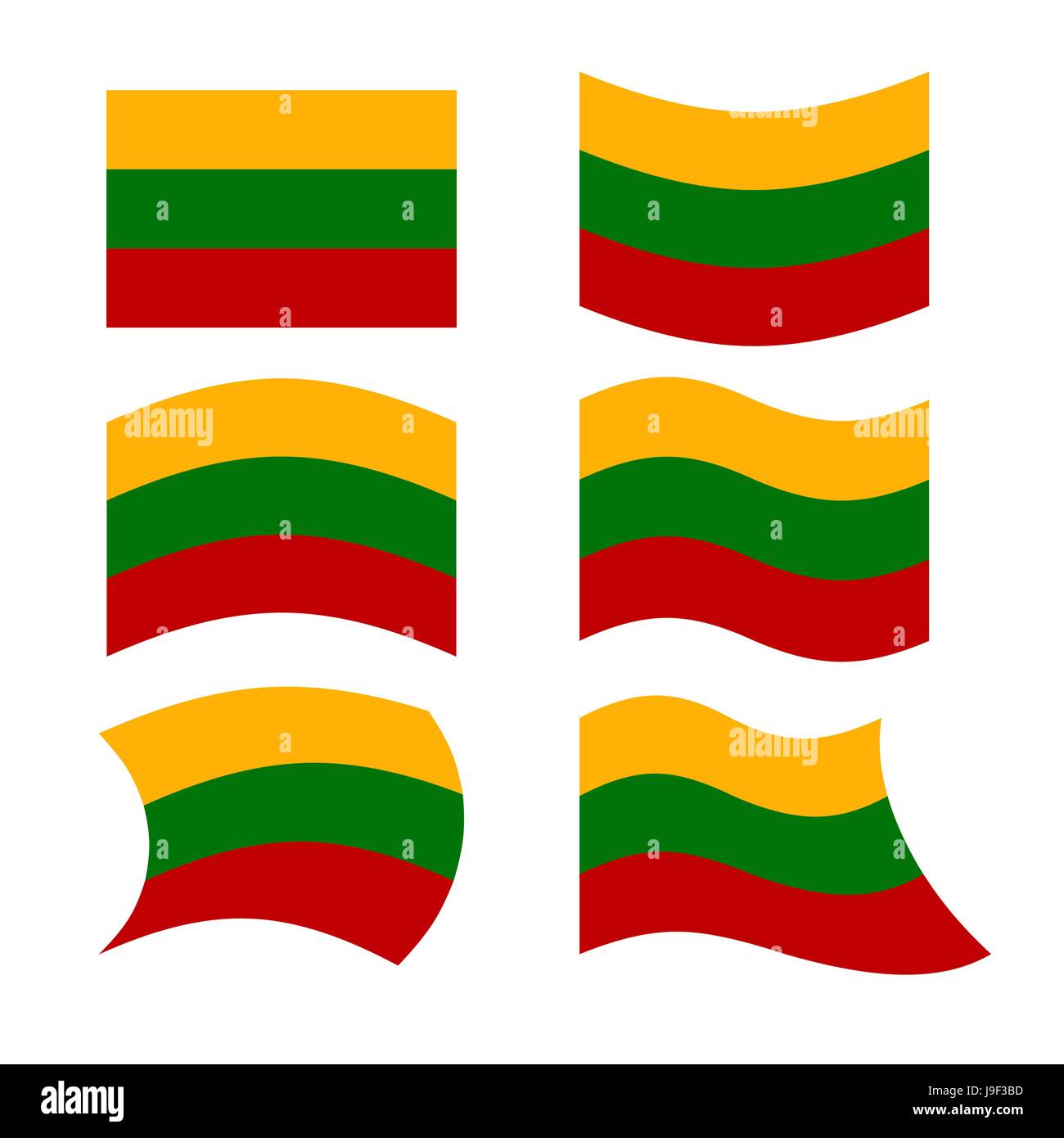 Lithuania flag. Set of flags of Republic of Lithuania in various forms. Developing flag of Lithuanian European state Stock Vector