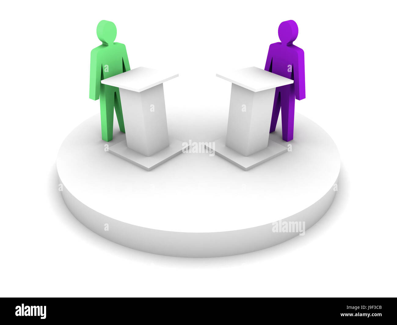Debate. Speaking from a tribune, confrontation. Concept 3D illustration. Stock Photo