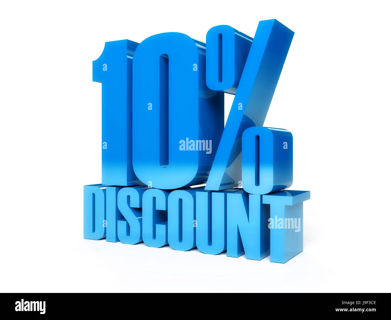 10 percent discount. Blue shiny text. Concept 3D illustration. Stock Photo