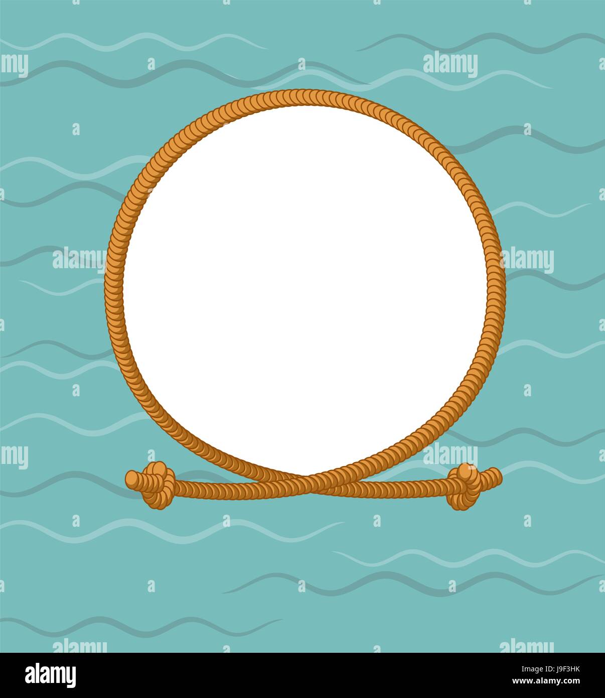 Maritime round frame with rope. thick rope and knots. Knot-photo frame Stock Vector