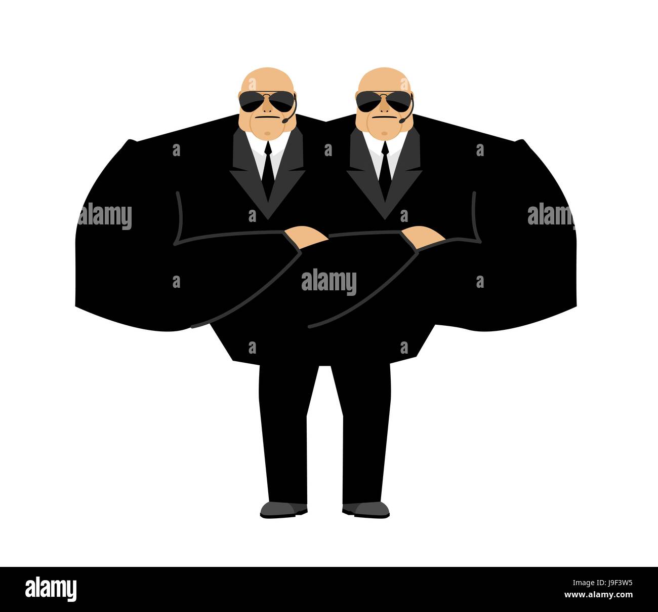 Bodyguard mutant. Monster Security guard face control of nightclub. Black suit and hands-free. protection person on white background Stock Vector