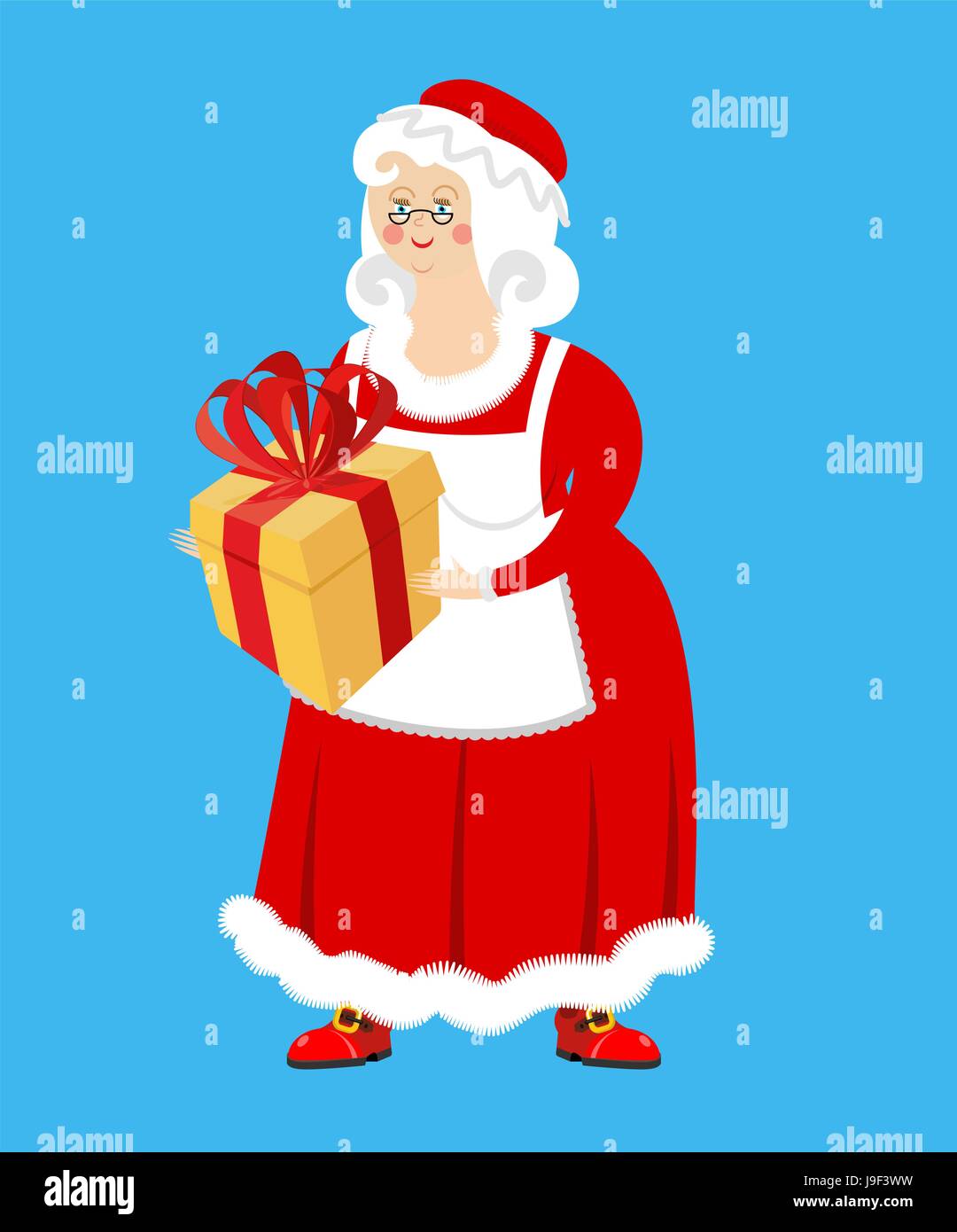 Mrs. Claus and gift. Wife of Santa Claus and box. Christmas woman in red  dress and white apron. Xmas feale Stock Vector Image & Art - Alamy