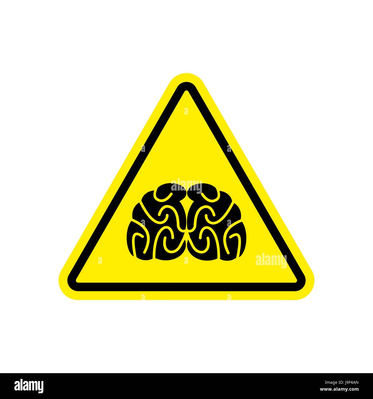 Brains Warning sign yellow. Think Hazard attention symbol. Danger road