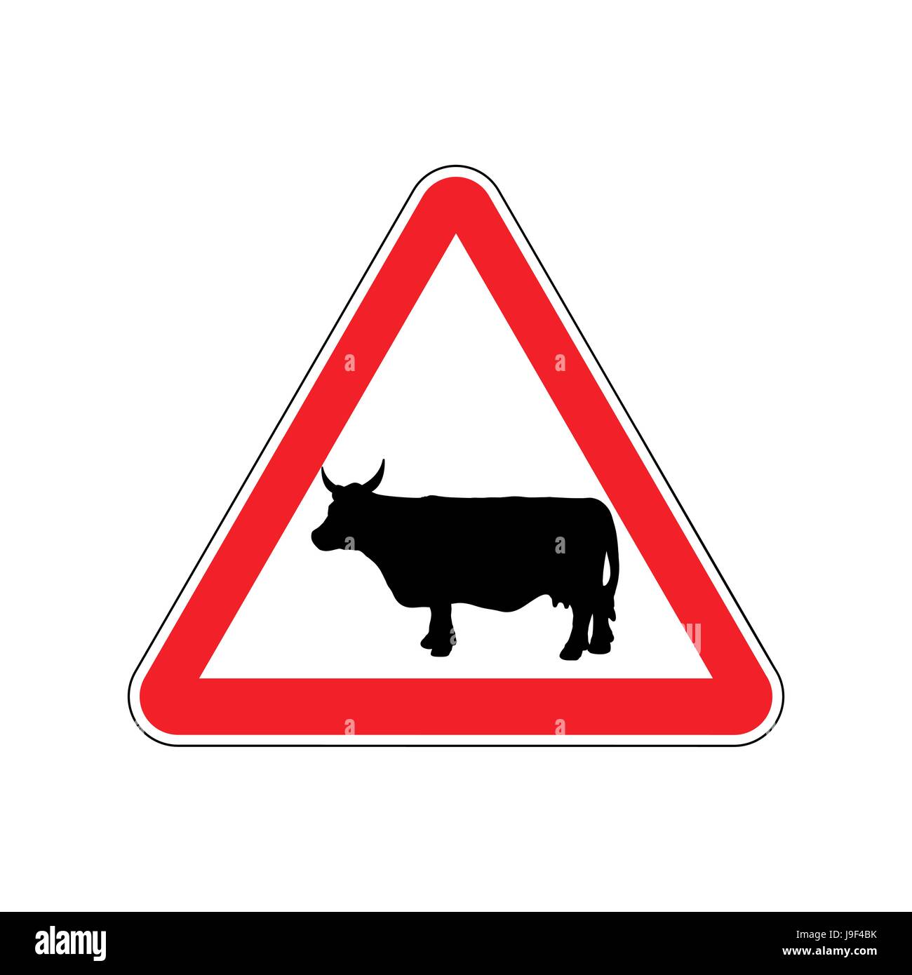 Farm Triangular Sign Cow Warning sign red. Farm Hazard attention symbol. Danger road sign ...