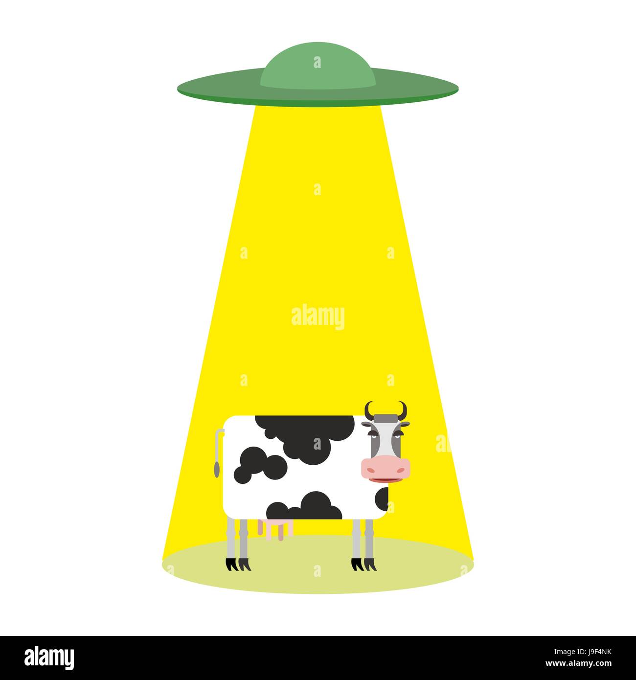 UFO and cow. Aliens abduct cattle. Frisbee and farm animals Stock Vector
