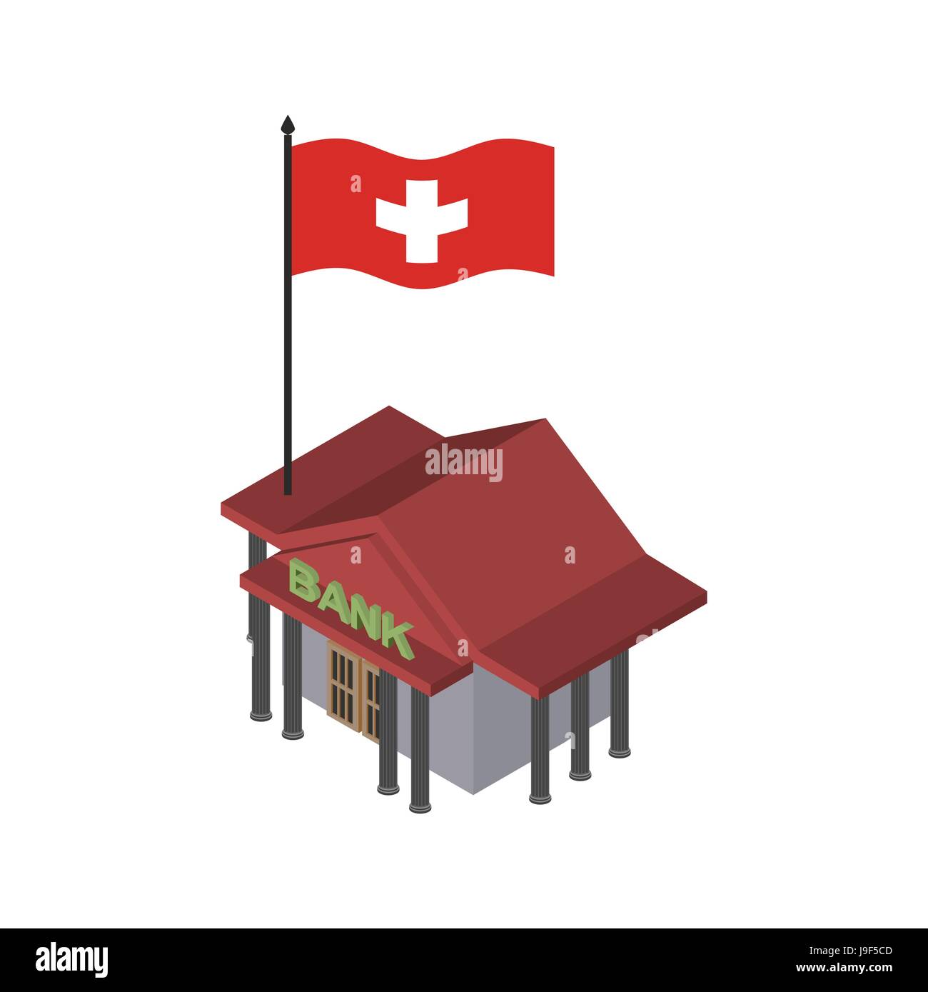 Swiss bank. Financial building and flag of Switzerland Stock Vector