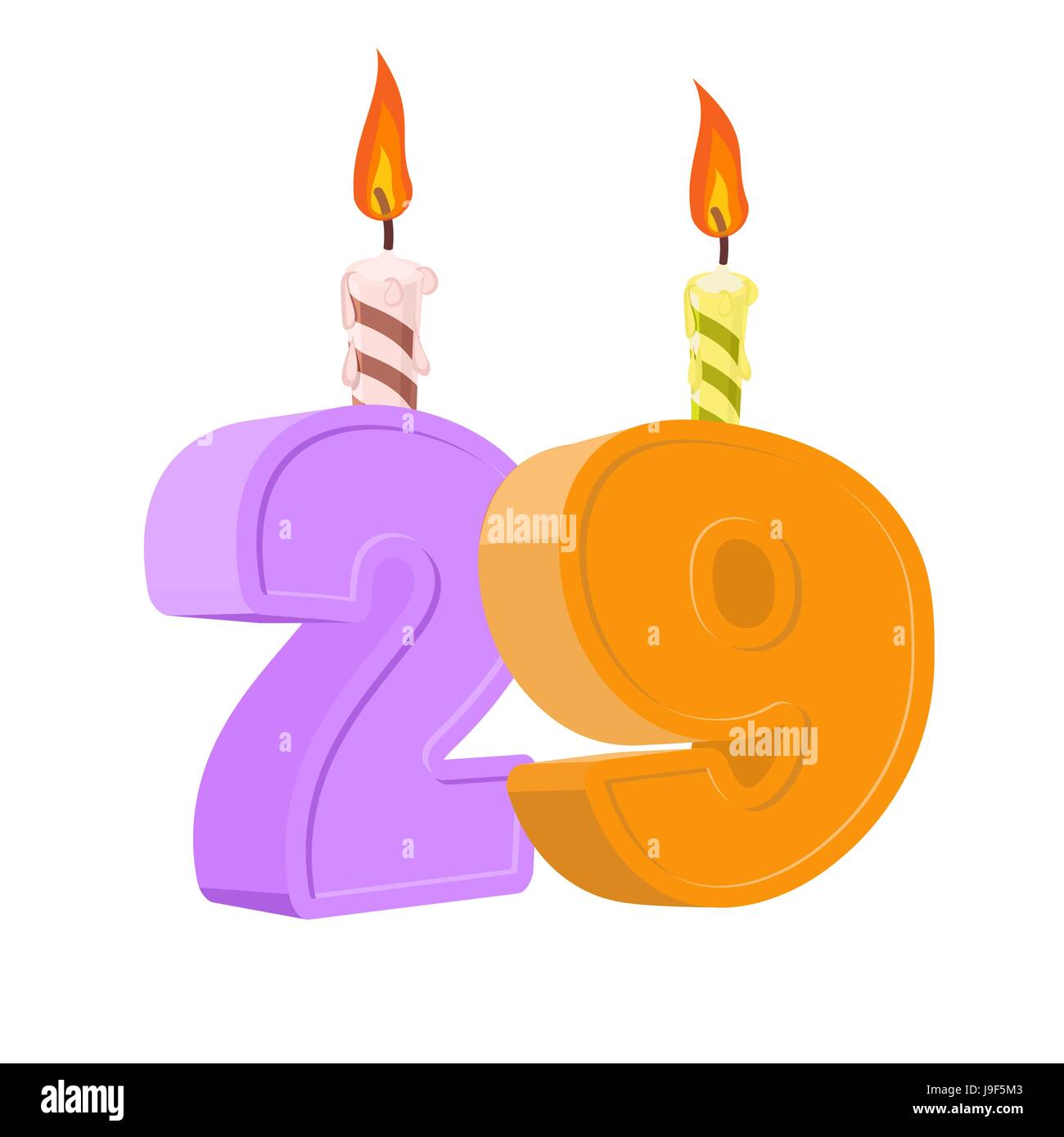 29 years birthday. Number with festive candle for holiday cake. twenty nine Anniversary Stock Vector