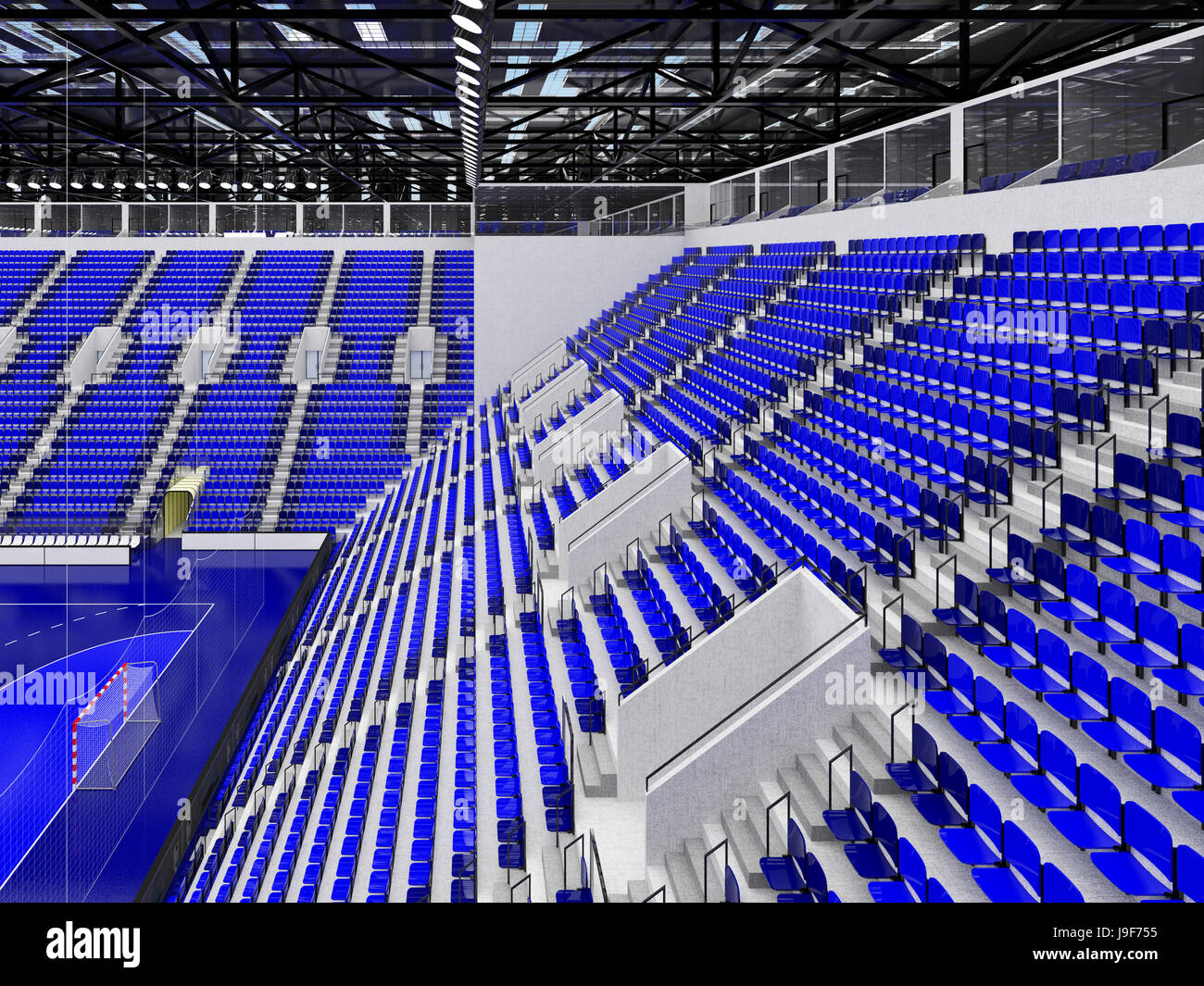 Vip Box Sports Arena Beautiful sports arena for handball with blue seats and VIP boxes Stock ...