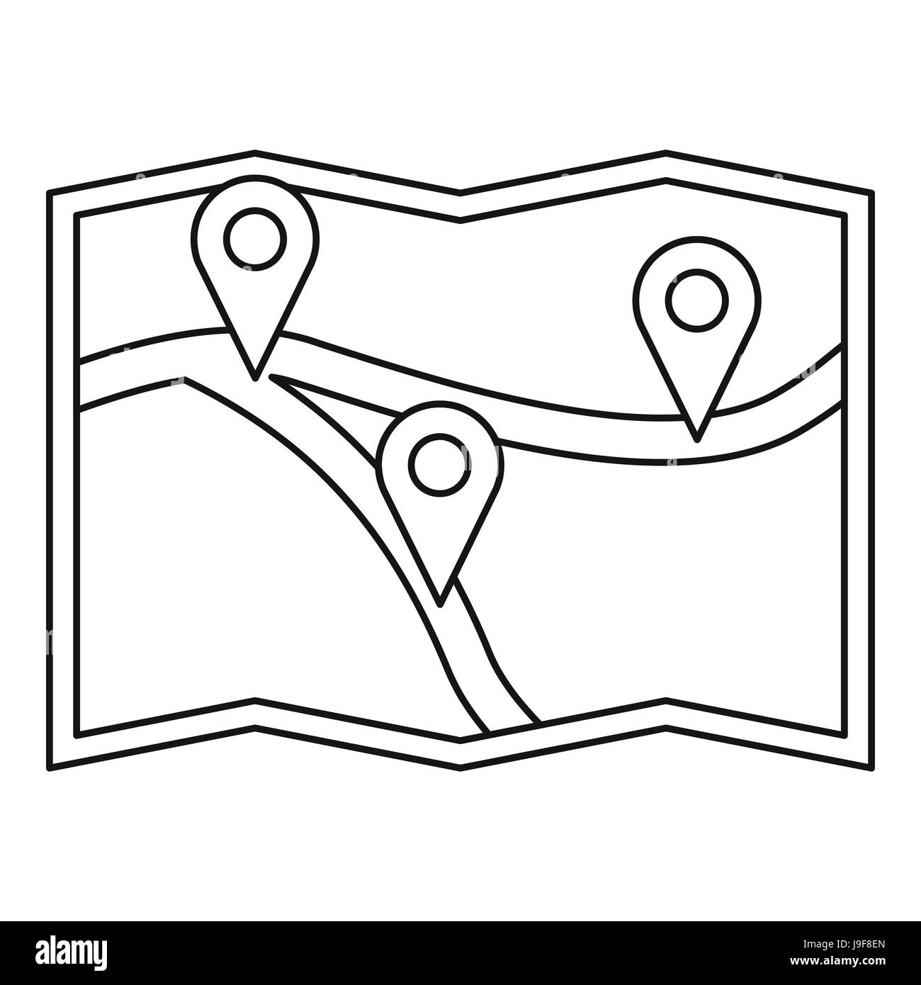 Map with gps pointers icon, outline style Stock Vector Image & Art - Alamy