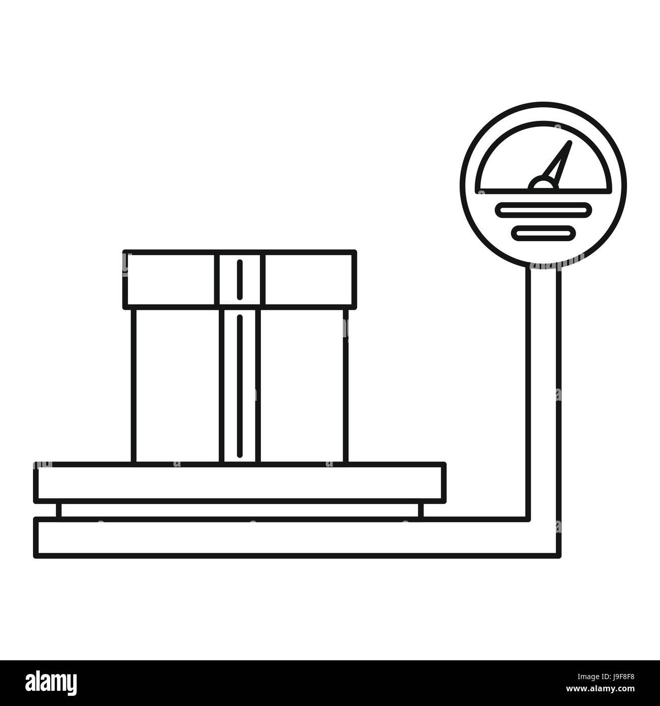 Scales for weighing with box icon, outline style Stock Vector Image