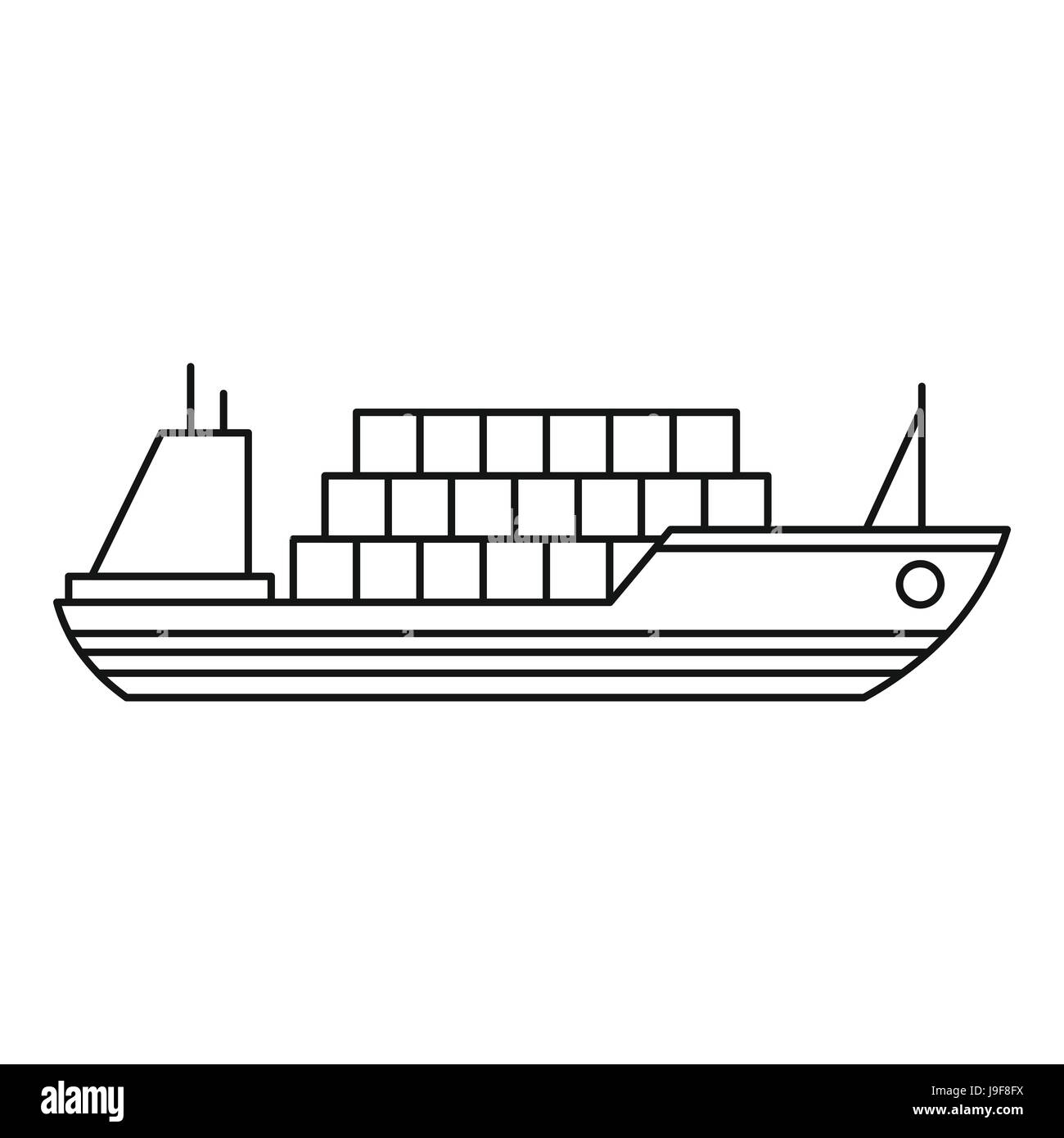 Ship with cargo icon, outline style Stock Vector