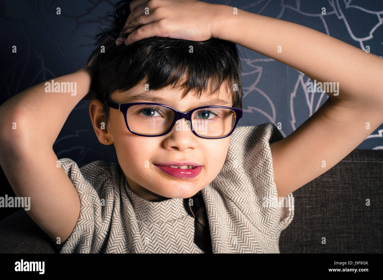 Portrait of beautiful young child with Rett syndrome Stock Photo