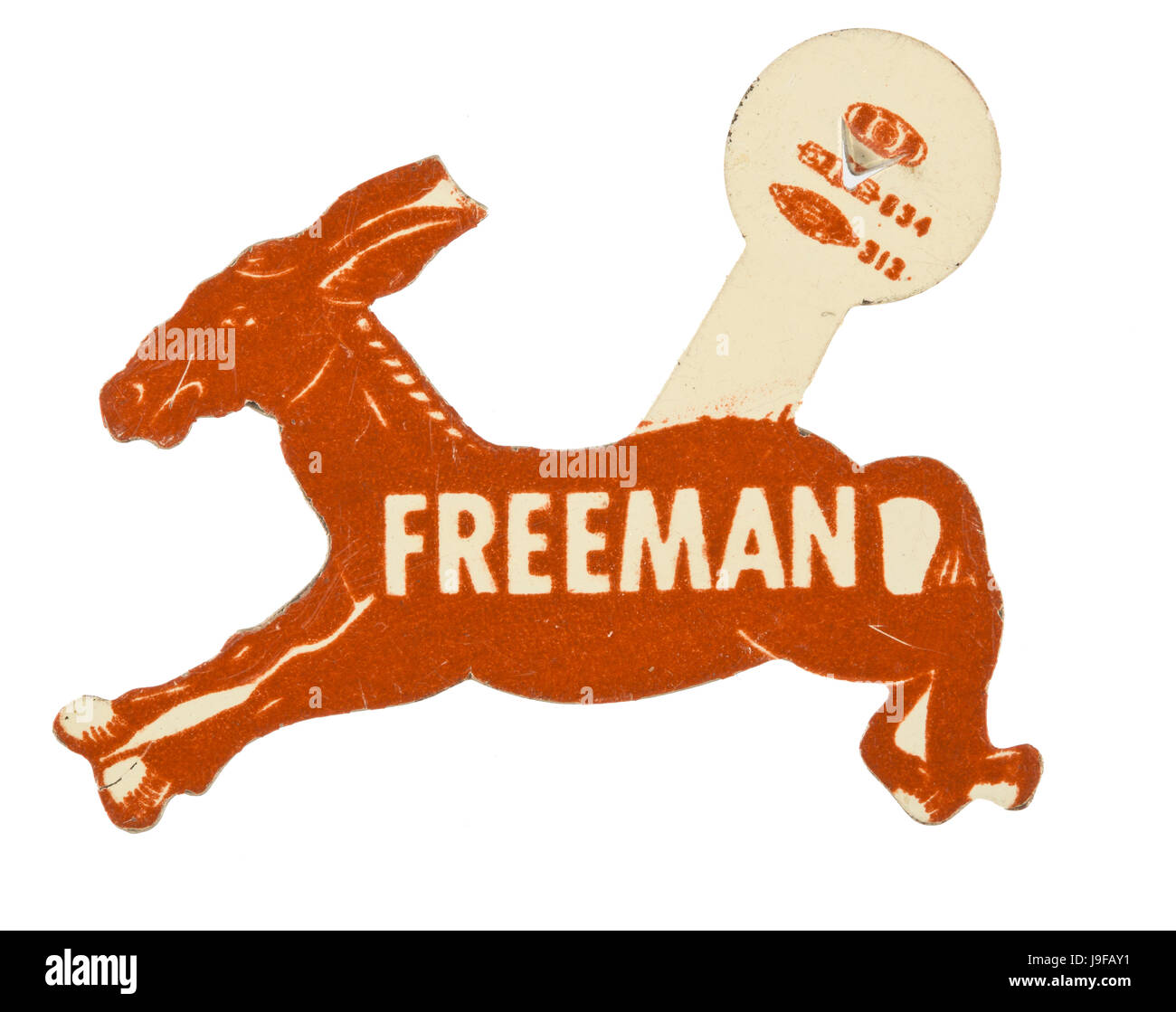 1954 democratic donkey shaped tab with Minnesota governor’s name Orville Freeman on the side Stock Photo