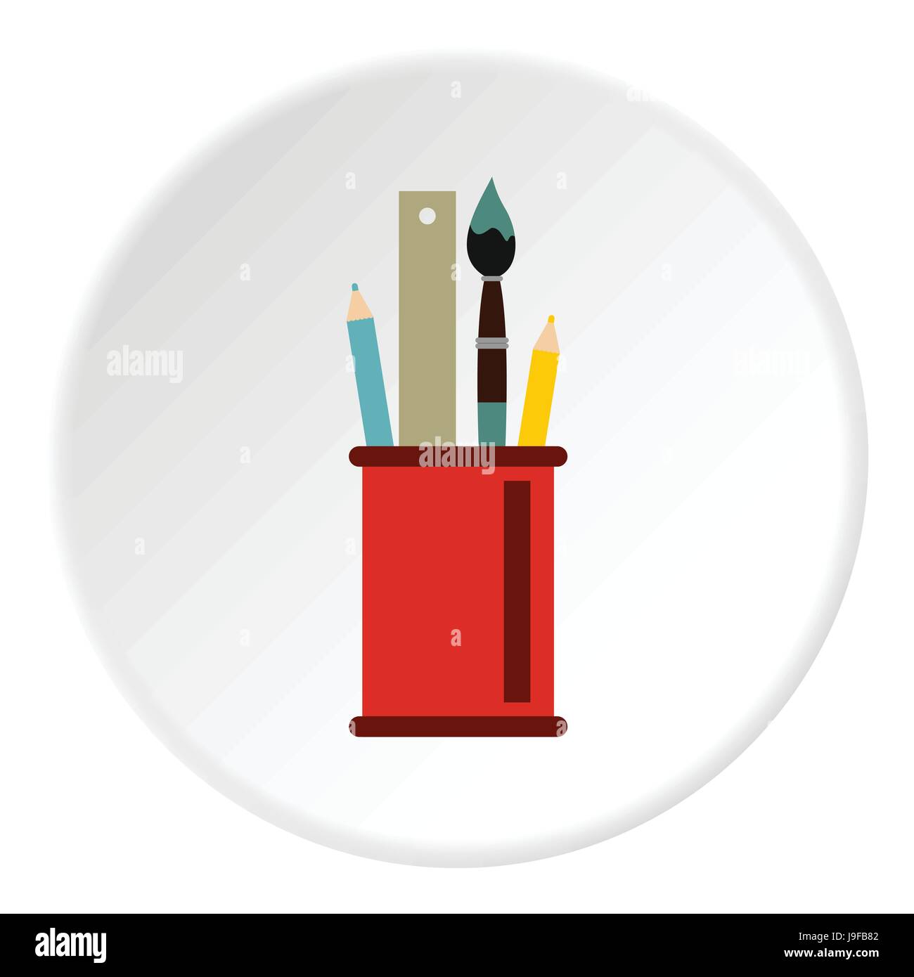 Paint brushes, ruler and pencils in a glass icon Stock Vector Image ...