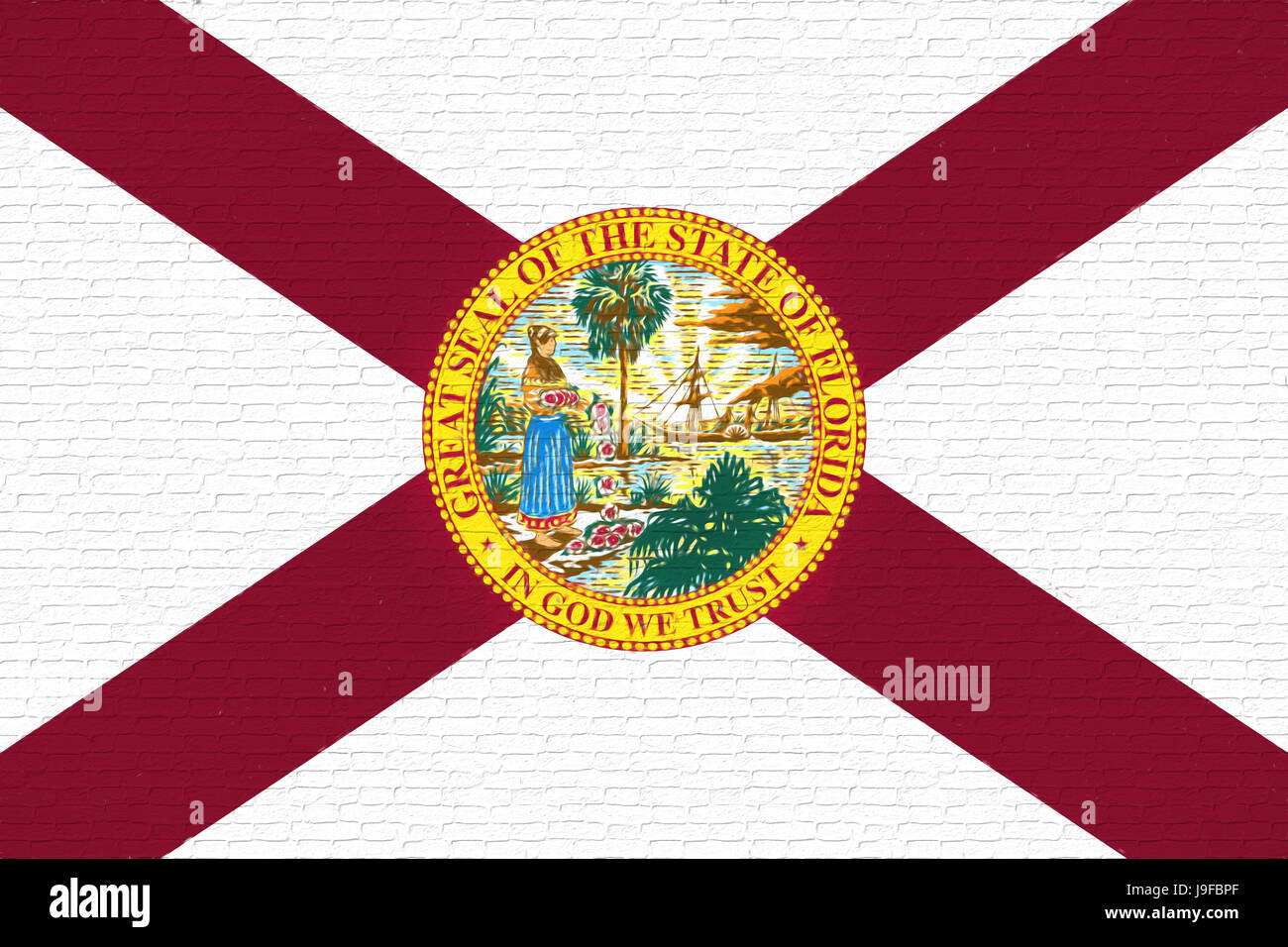 Illustration of the flag of Florida state in America looking like it is painted on a wall. Stock Photo