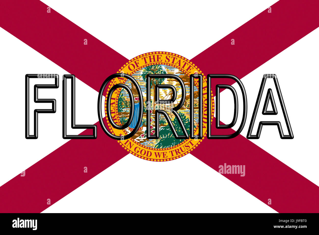 Illustration of the flag of Florida state in America with the state written on the flag Stock Photo
