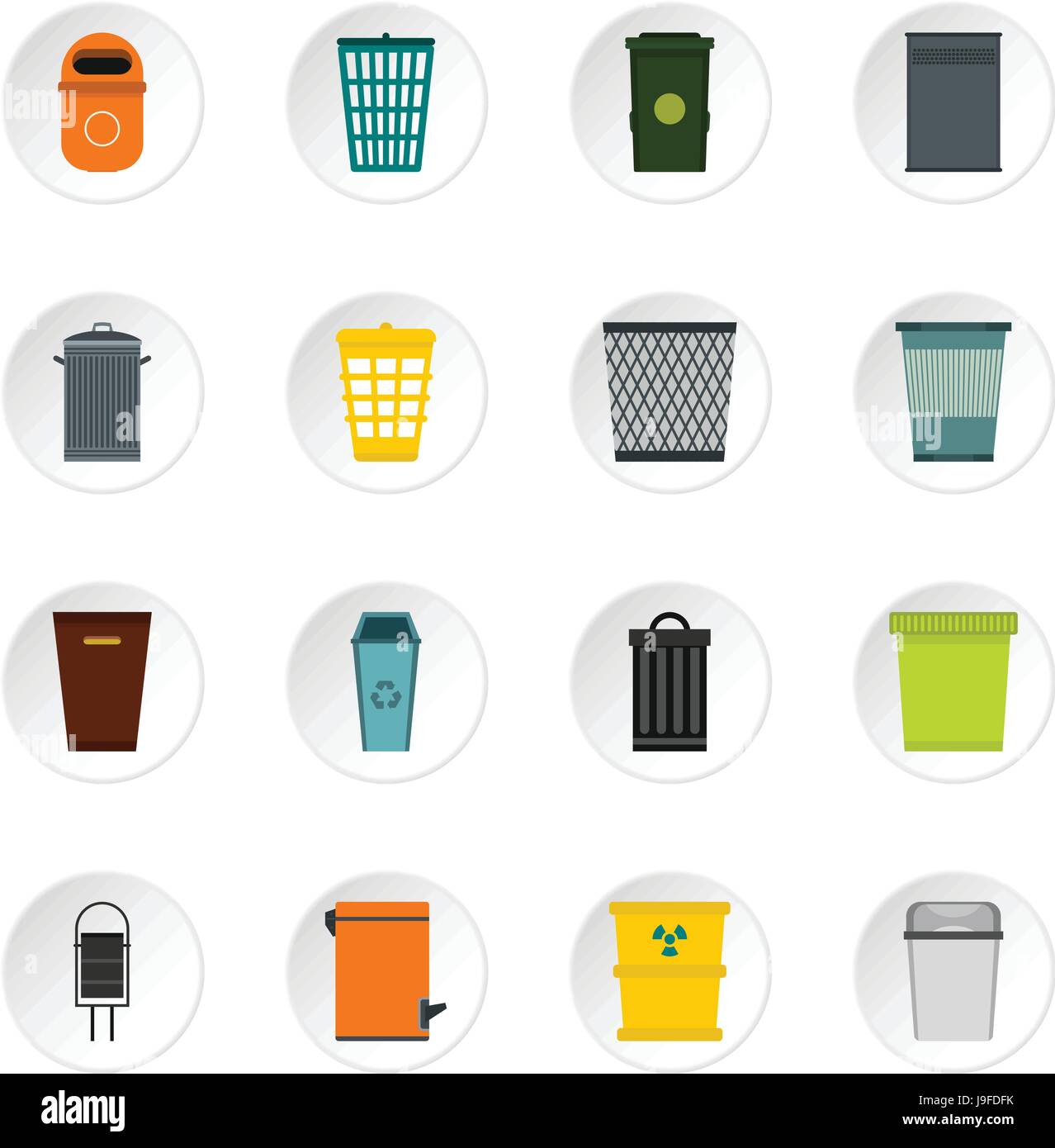 Trash can and recycle bin icons set, flat style Stock Vector Image ...