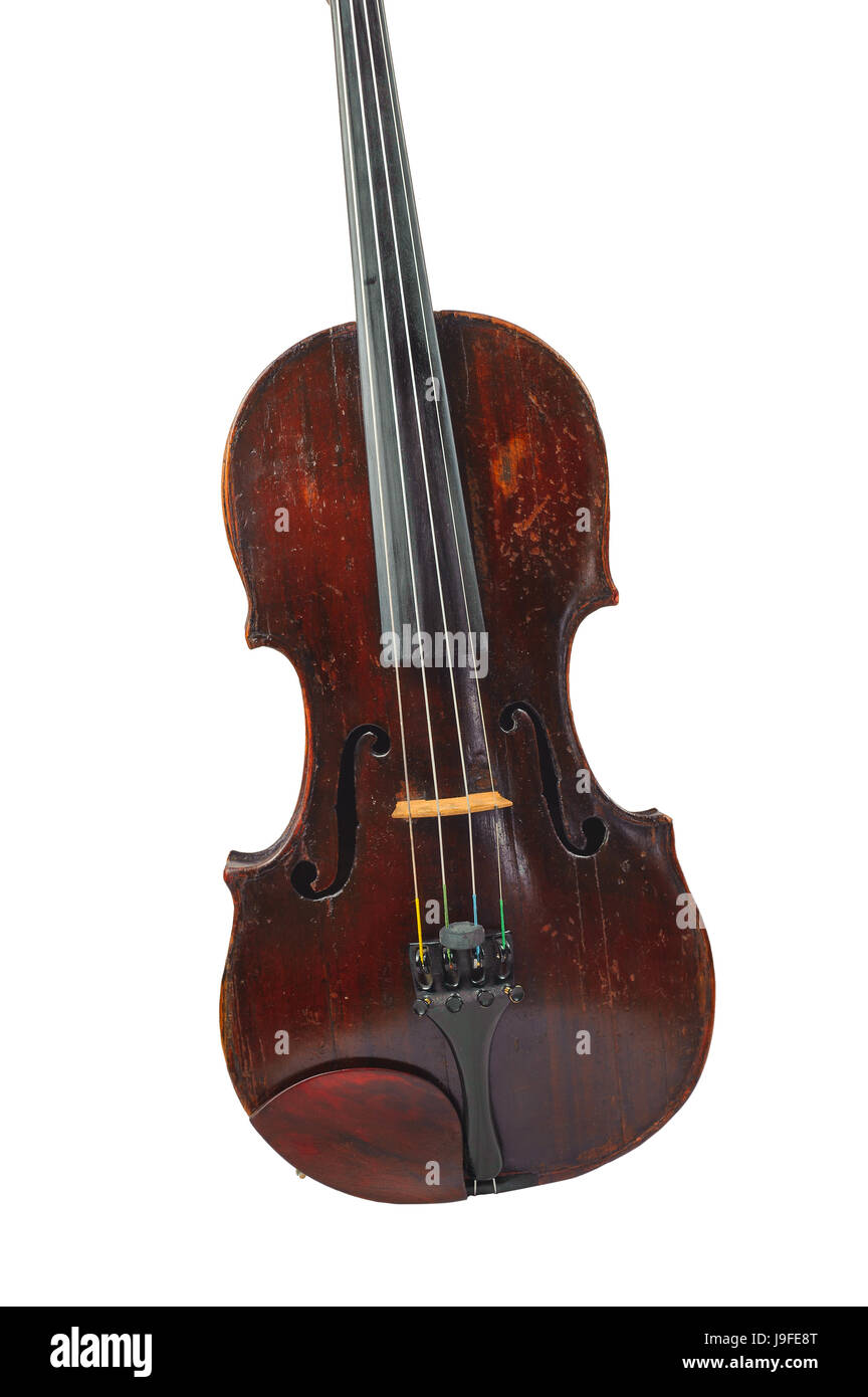 one violin image .old brown stringed wooden instrument isolated on the ...