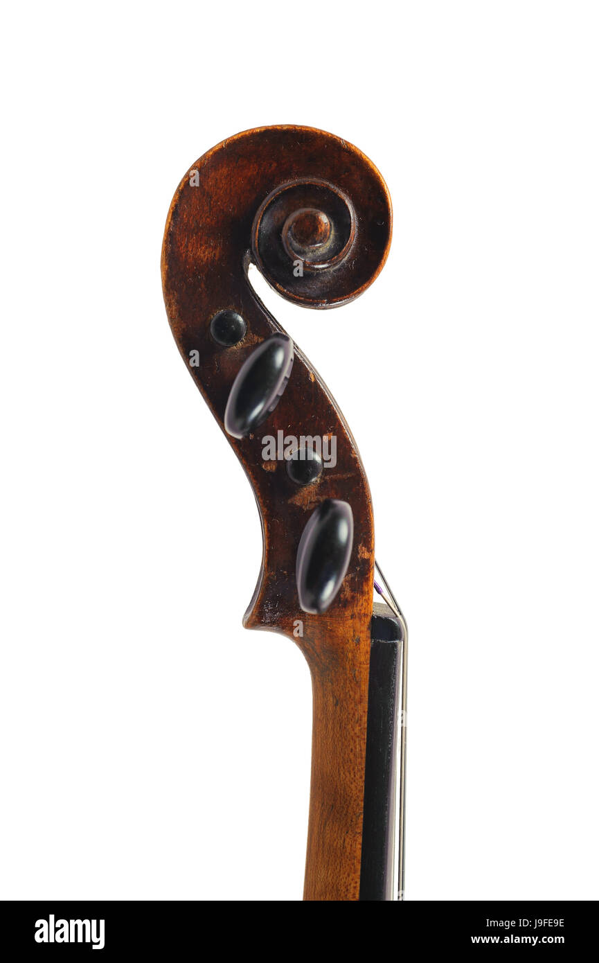 one violin image .old brown stringed wooden instrument isolated on the ...